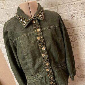 Ruby Rd. Green Rhinestone Denim Jean Jacket 10